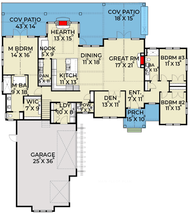 Plan 280021JWD: 3-Bed Modern Farmhouse Plan with Bonus Room - Floor Plan - Main Level - Country, Craftsman, Farmhouse, Modern Farmhouse, New American, Northwest
