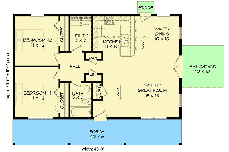 Plan 68559VR: Timeless 2-Bed Traditional House Plan - 1000 Sq Ft - Floor Plan - Main Level - Cottage, Traditional