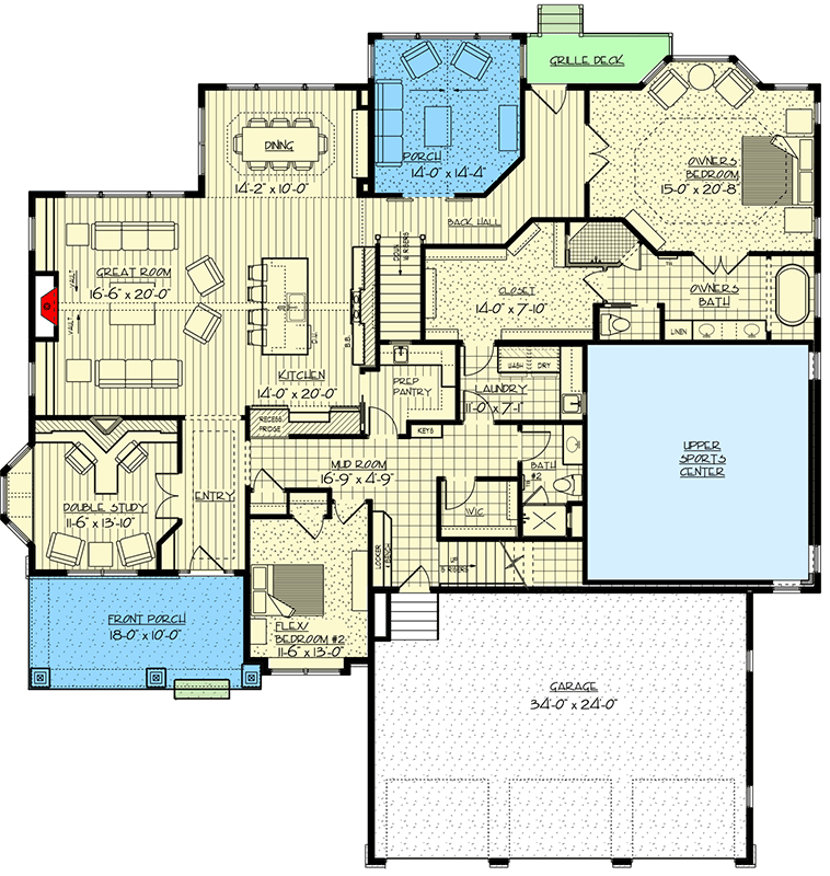 Plan 73391HS: Exclusive Craftsman Home Plan with Indoor Sports Court - Floor Plan - Main Level - Craftsman, New American, Traditional