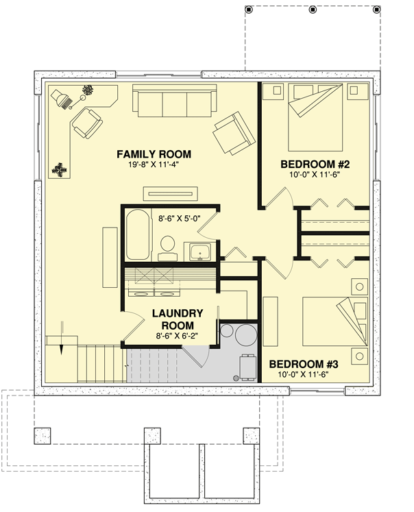 Plan 22535DR: 3-Bed Modern Rugged House Plan with Finished Lower Level - Floor Plan - Lower Level - Cape Cod, Contemporary, Cottage, Country, Craftsman, Northwest, Rustic, Vacation