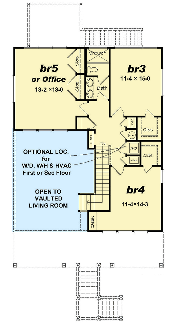 Plan 68560VR: Expanded Narrow Lot Beach Cottage - Floor Plan - 2nd Floor