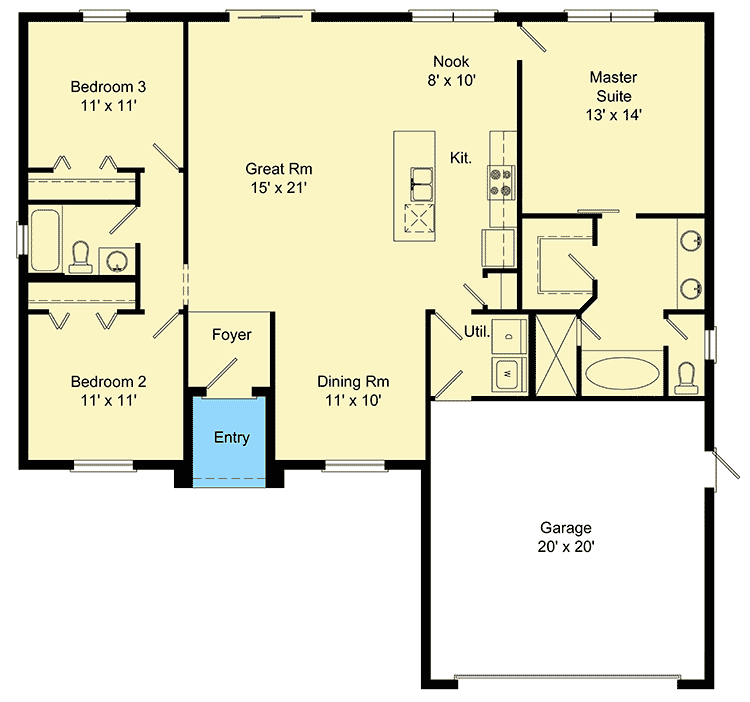 Plan 64310BT: Traditional Florida 3-bed Home Plan - Floor Plan - Main Level - Florida-Style, Ranch, Southern, Traditional