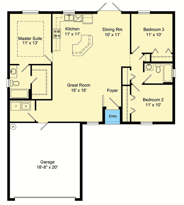 Plan 64313BT: 3-Bed Traditional Florida-Style Home Plan with Open-Concept Floor Plan - Floor Plan - Main Level - Florida-Style, Ranch, Southern, Traditional