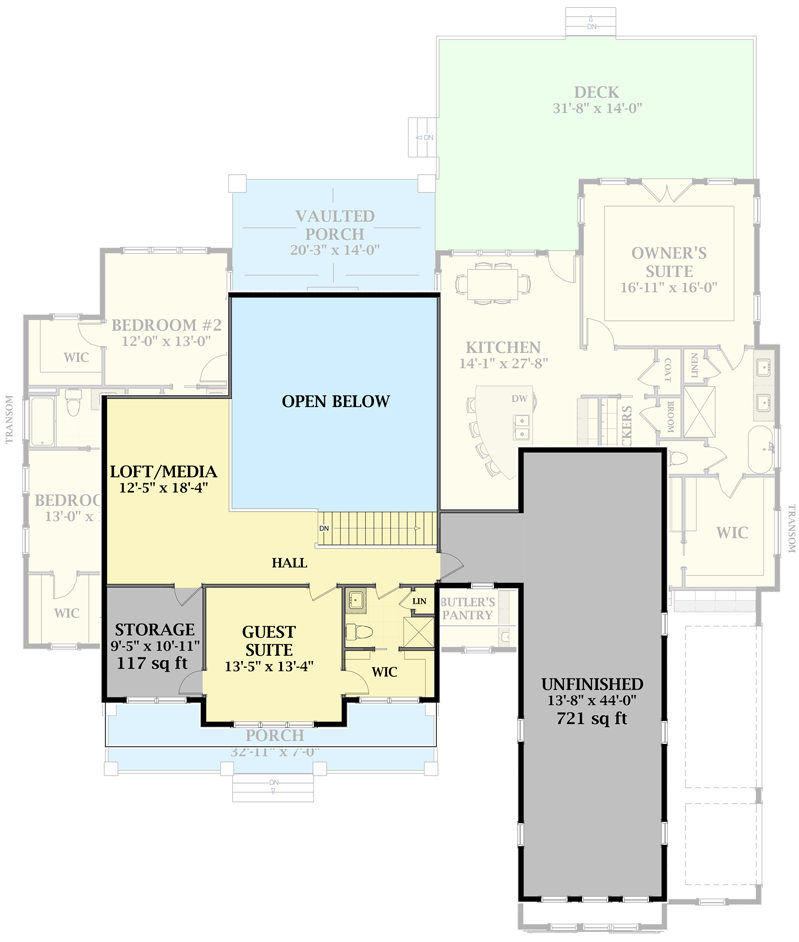 Plan 46363LA: Ideal 4-Bedroom Farmhouse Plan with Vaulted Ceiling and Main-Level Master - Floor Plan - 2nd Floor - Country, Farmhouse, Modern Farmhouse, New American, Traditional