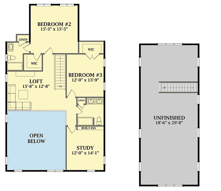 Plan 46364LA: Exquisite 3-Bed Farmhouse Plan with 2-Story Family Room - Floor Plan - 2nd Floor - Country, Farmhouse