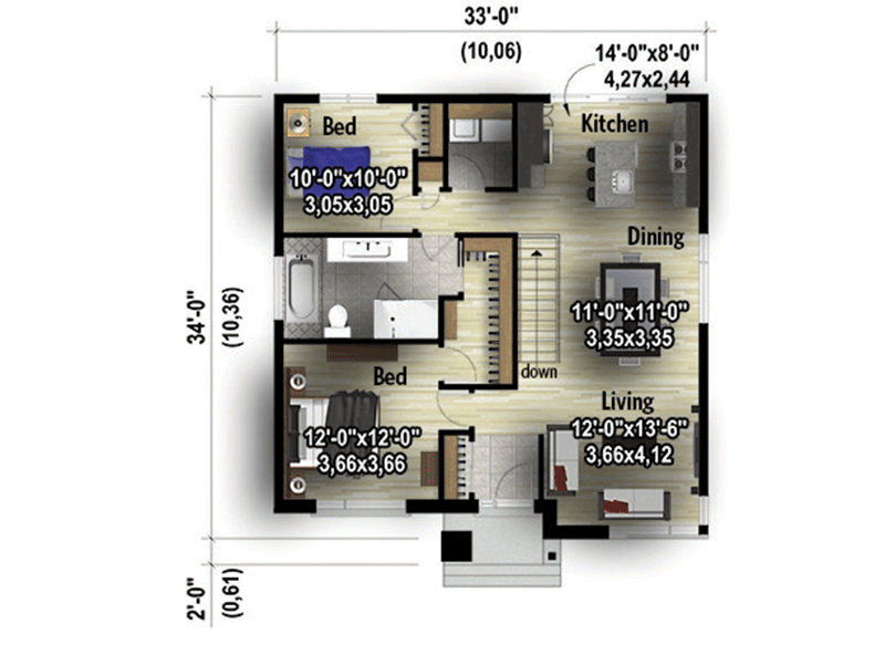 Plan 80925PM: 2-Bed Modern House Plan on a Basement - Floor Plan - Main Level - Contemporary, Modern, Northwest