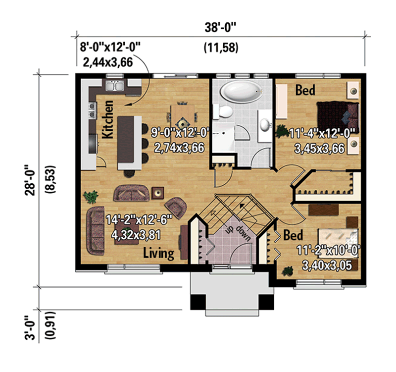 Plan 80926PM: Modern 2-Bed House Plan with Open-Concept Layout - Floor Plan - Main Level - Contemporary, Northwest