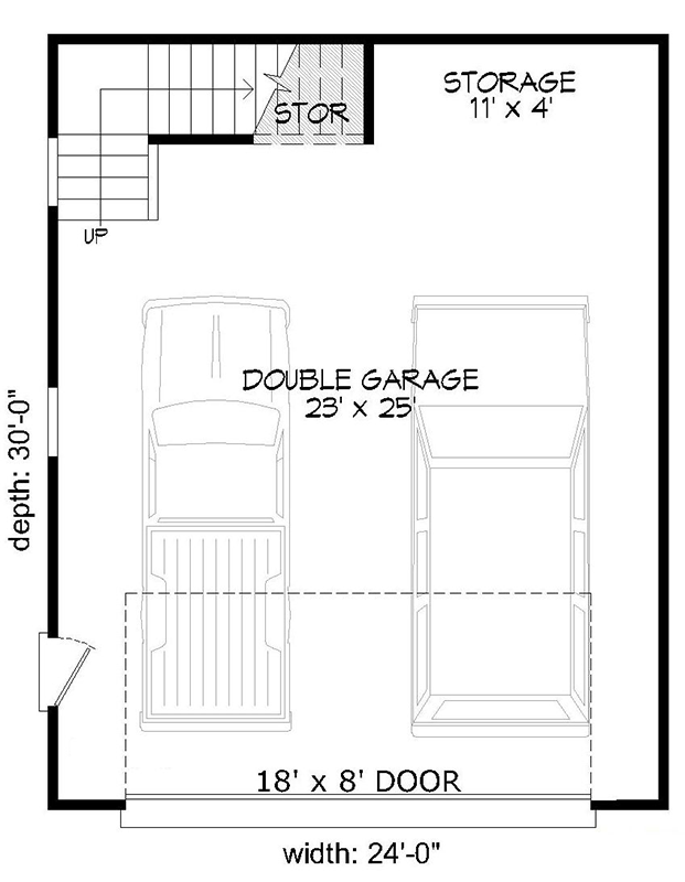 Plan 68563VR: Detached Garage Plan with Storage Above - Floor Plan - Main Level - Carriage, Country, Traditional