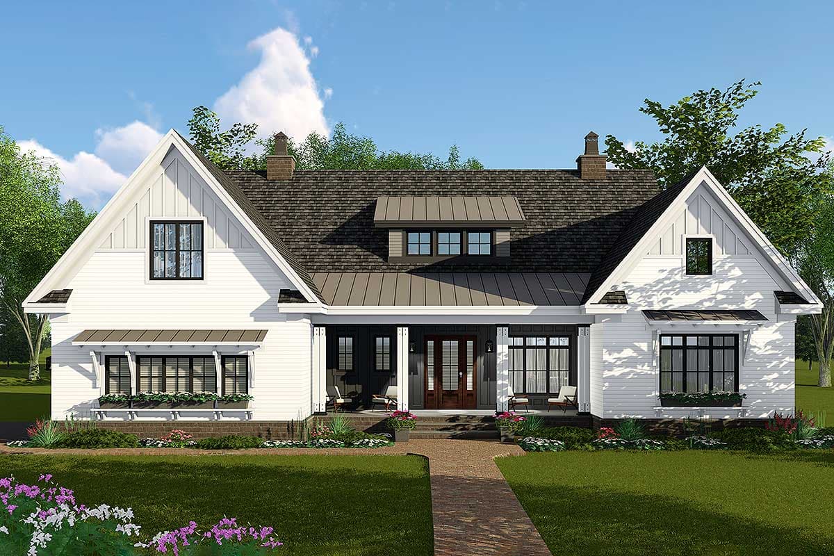 Plan 14674RK: 4-Bed New American Farmhouse Plan with Bonus Over Garage - Image #4 - Country, Craftsman, Farmhouse, Modern Farmhouse, New American, Traditional