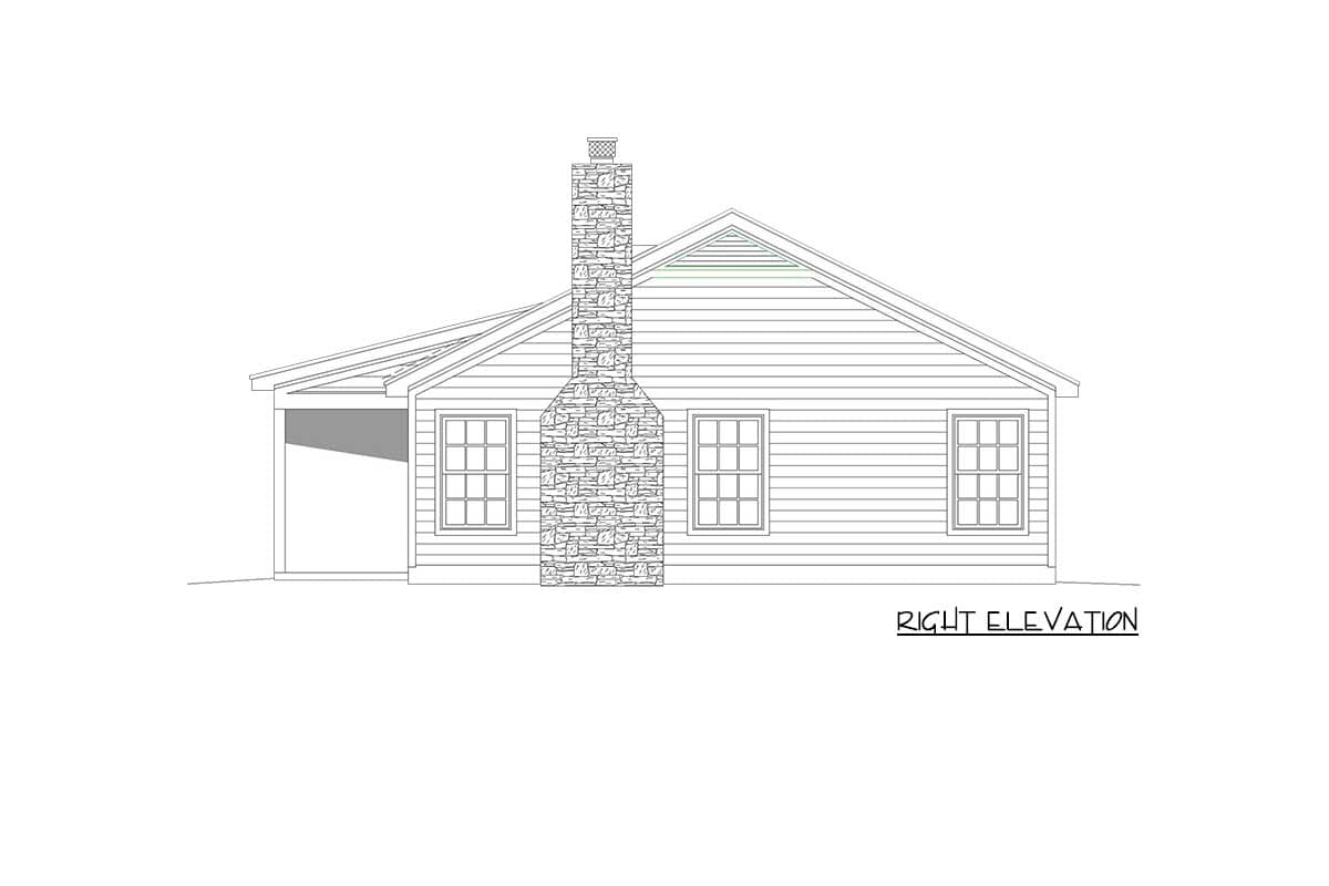 Plan 68565VR: Charming 2-Bed Country Ranch Home Plan - 900 Sq Ft - Image #5 - Country, Ranch