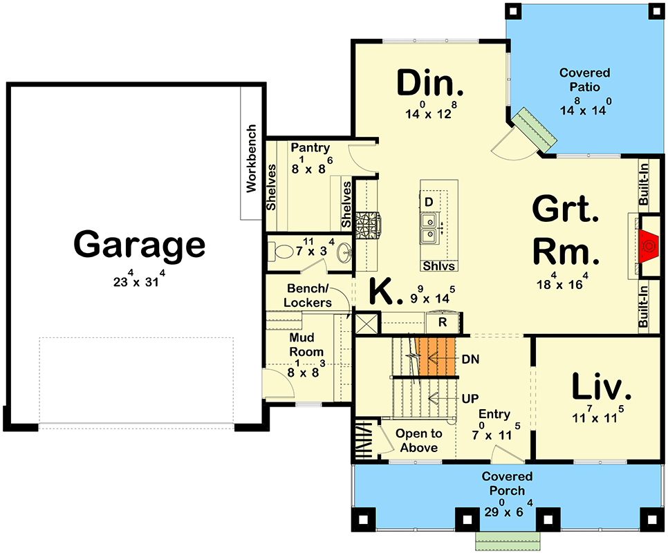 Plan 62743DJ: Modern Northwest-Style House Plan with Covered Front Porch - Floor Plan - Main Level - New American, Northwest