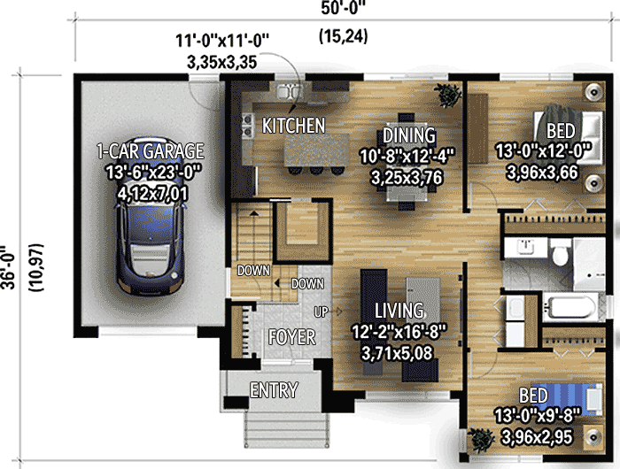 Plan 80932PM: Contemporary 2-Bed Split-Level House Plan  - Floor Plan - Main Level - Contemporary, Northwest, Prairie