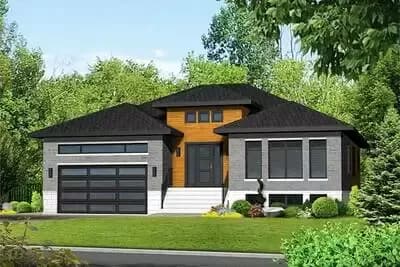 Contemporary 2-Bed Home Plan with 2-Car Garage