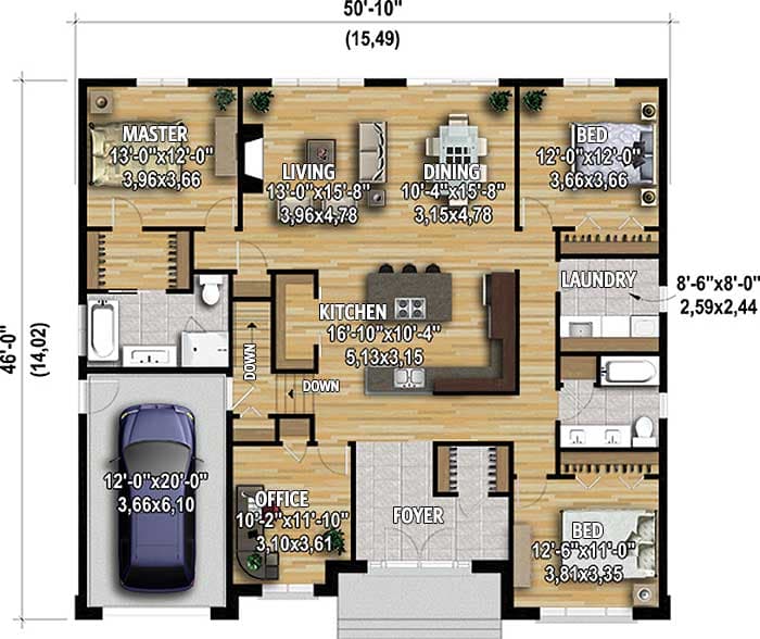 Plan 80936PM: Contemporary 3-Bed House Plan with Office - Floor Plan - Main Level - Contemporary, Modern, Northwest