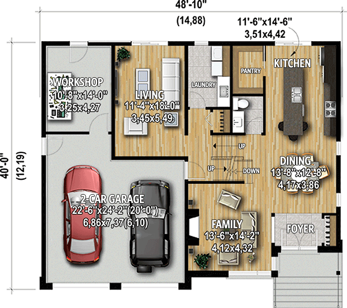 Plan 80939PM: Modern 4-Bed Multi-Level House Plan with Garage Workshop - Floor Plan - Main Level - Contemporary, Northwest