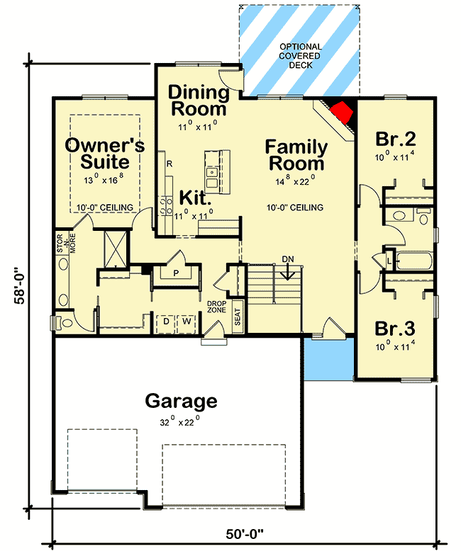 Plan 42563DB: One-Story 3-Bed House Plan with a Stone and Stucco Exterior - 1676 Sq Ft - Floor Plan - Main Level - European, Traditional