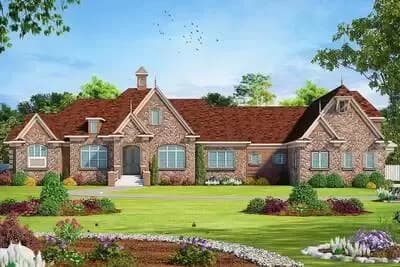Stunning 4-Bedroom French Country House Plan with Covered Terrace and Guest Suite