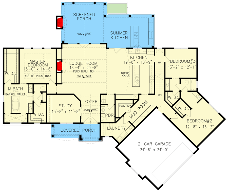 Plan 25656GE: Gorgeous 3-Bed French Country House Plan with Bonus Room and Screen Porch - 2806 Sq Ft - Floor Plan - Main Level - Craftsman, French Country, Rustic, Southern