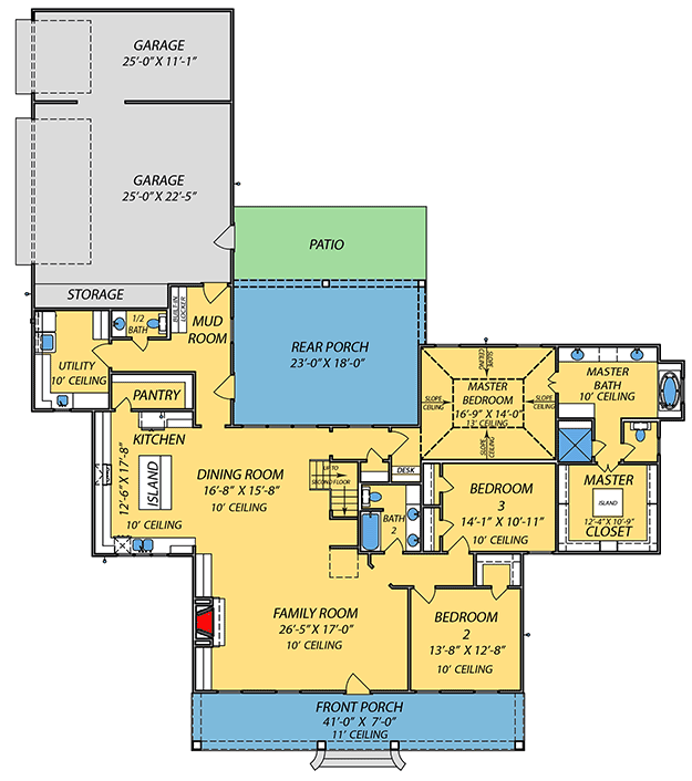 Plan 83911JW: Spectacular 5-Bed Farmhouse with Multiple Porches and 3-Car Garage - Floor Plan - Main Level - Country, Farmhouse, Southern, Traditional