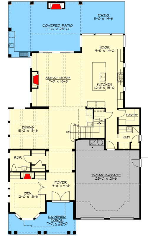 Plan 23778JD: New American 4-Bed House Plan with Bonus Room  - Floor Plan - Main Level - New American, Northwest, Traditional