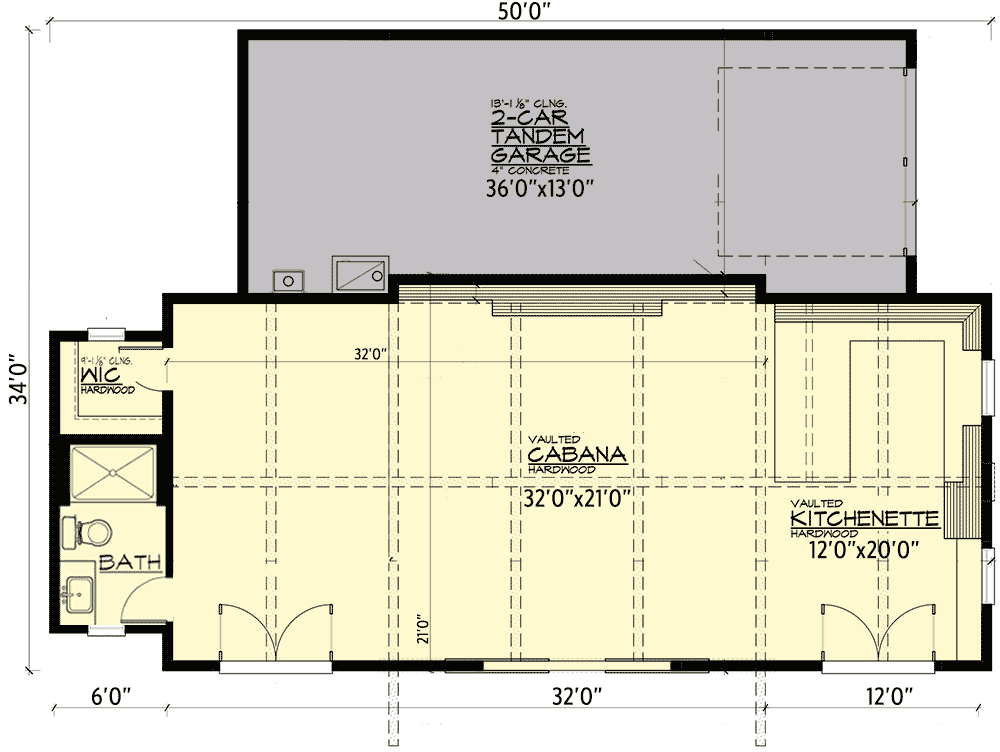 Plan 23765JD: Guest Cabana with Tandem Garage - Floor Plan - Main Level - Country, Modern Farmhouse, Rustic
