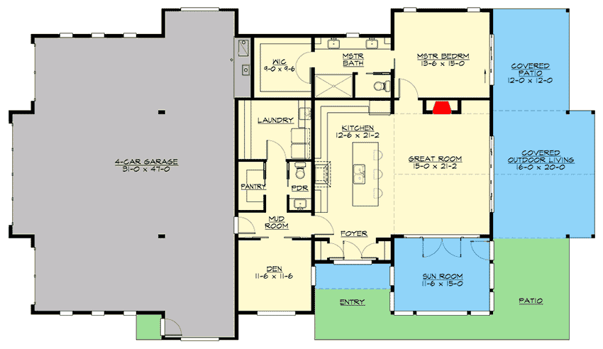 Plan 23767JD: Home Plan for the Car Afficionado - Floor Plan - Main Level - Northwest, Ranch, Traditional