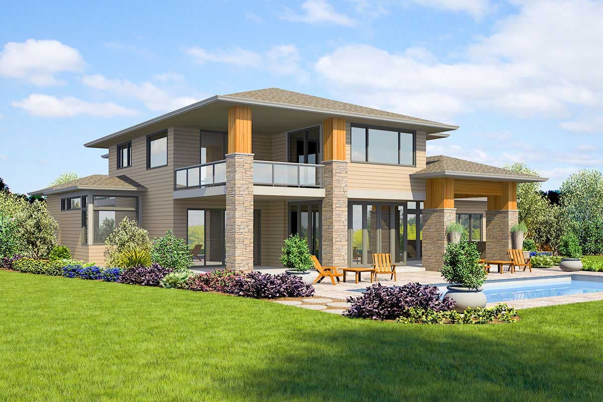 Plan 23774JD: Modern 4-Bed House Plan with Indoor / Outdoor Living Spaces - 3485 Sq Ft - Image #6 - Contemporary, Mid Century Modern, Modern, Prairie