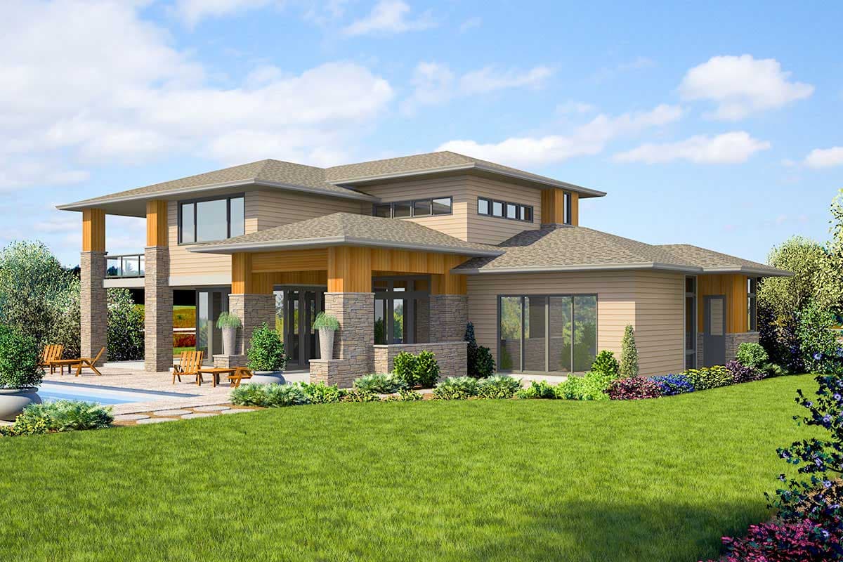 Plan 23774JD: Modern 4-Bed House Plan with Indoor / Outdoor Living Spaces - 3485 Sq Ft - Image #7 - Contemporary, Mid Century Modern, Modern, Prairie