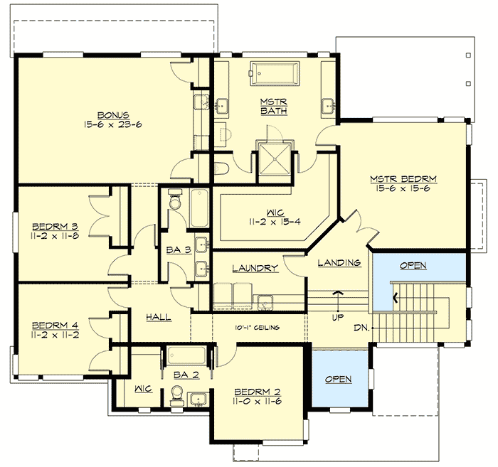 Plan 23777JD: 5-Bed Modern House Plan with Bonus Room and Second-Level Master - Floor Plan - 2nd Floor - Contemporary, Modern, Northwest