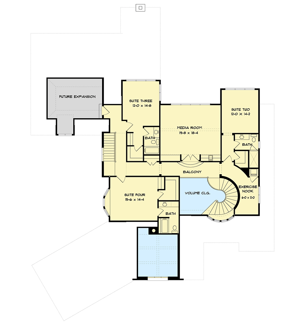 Plan 93104EL: Exclusive 4-Bed European House Plan with Media Room - Floor Plan - 2nd Floor - European, French Country, Tudor