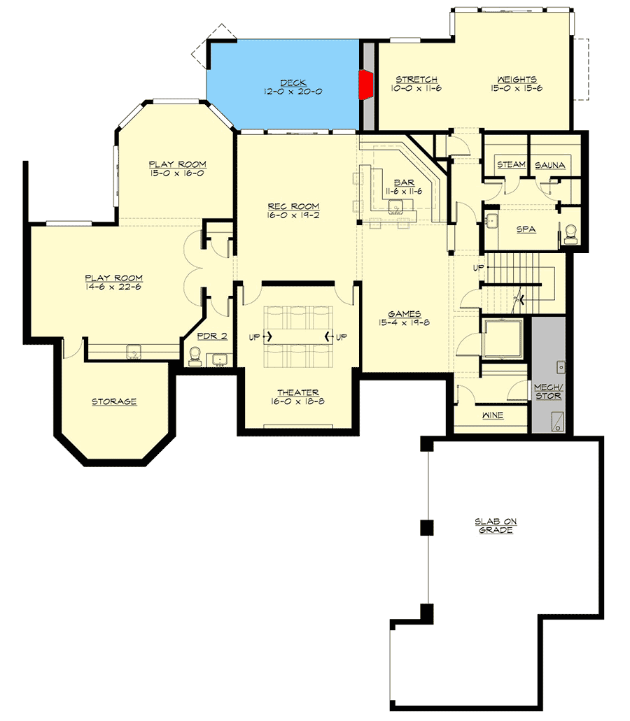 Plan 23781JD: Striking 5-Bed Luxury House Plan with Spa and Media Room - Floor Plan - Lower Level - European, French Country, Traditional