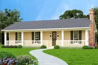 Simple House Plan with One-Level Living and Cathedral Beamed Ceiling