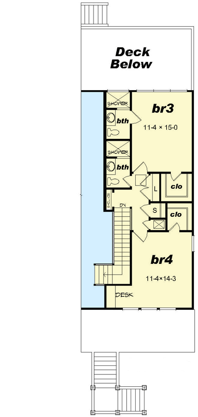 Plan 68567VR: 4-Bed Beach House Plan - Floor Plan - Upper Level - Beach, Coastal, Low Country, Vacation