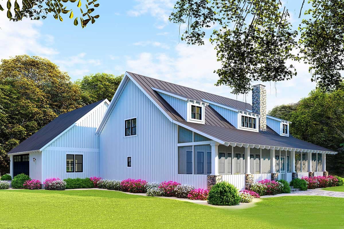 Plan 70609MK: Charming One-Story Country Farmhouse Plan with Vaulted Interior - 1982 Sq Ft - Image #5 - Country, Farmhouse, Modern Farmhouse, Southern, Traditional