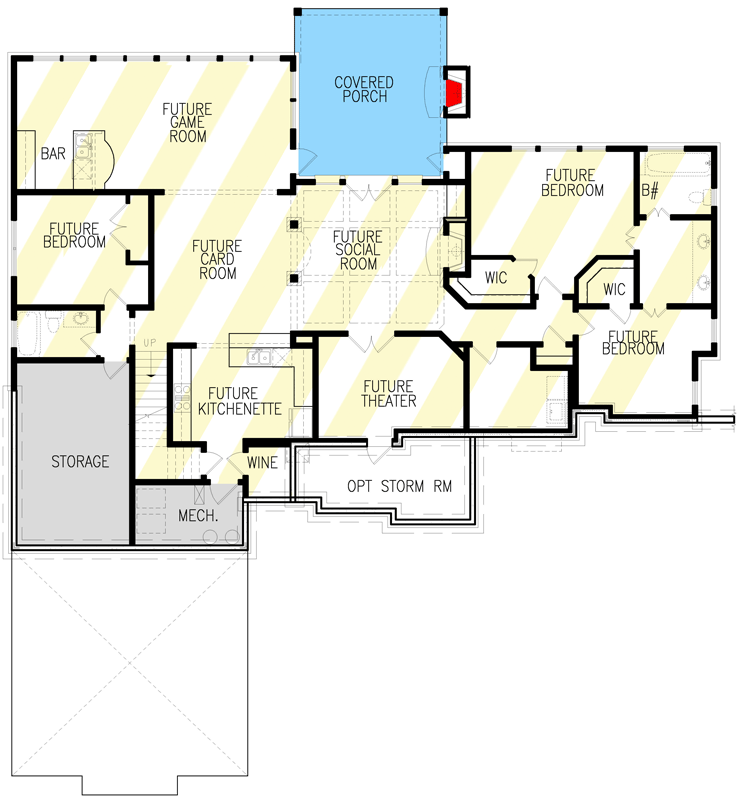 Plan 25657GE: Magnificent Master-On-Main House Plan with up to Five Bedrooms - Floor Plan - Lower Level  - Country, Craftsman, European, Mountain