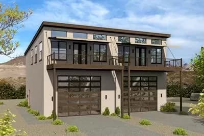 Modern Duplex House Plan with an RV Garage