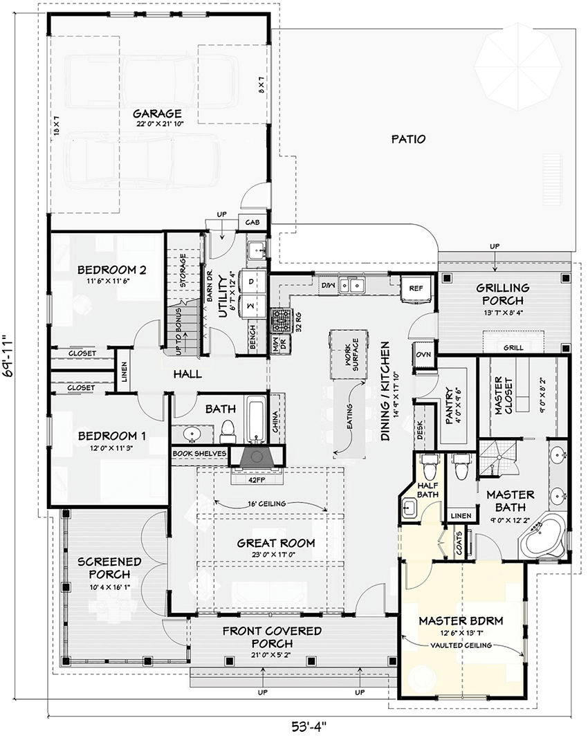 Plan 28931JJ: 3-Bed Modern Farmhouse with Bonus Room and Attached 2-Car Garage - Floor Plan - Half Bath Option (+$295) - Country, Farmhouse, Modern Farmhouse, New American, Ranch, Traditional