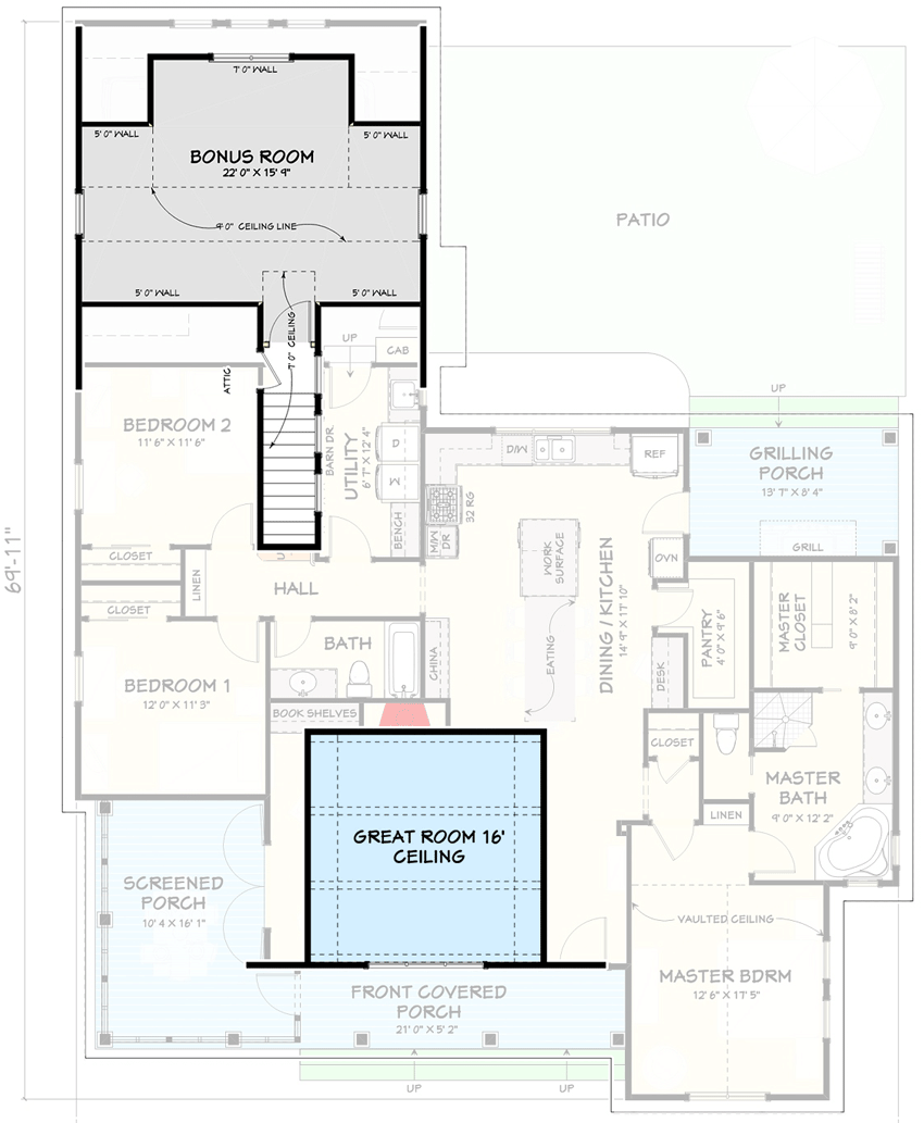 Plan 28931JJ: 3-Bed Modern Farmhouse with Bonus Room and Attached 2-Car Garage - Floor Plan - 2nd Floor - Country, Farmhouse, Modern Farmhouse, New American, Ranch, Traditional