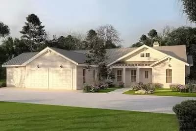 One-Story New American House Plan with 3-Car Garage