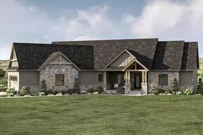 One-Story Craftsman House Plan with Angled Footprint - 2167 Sq Ft