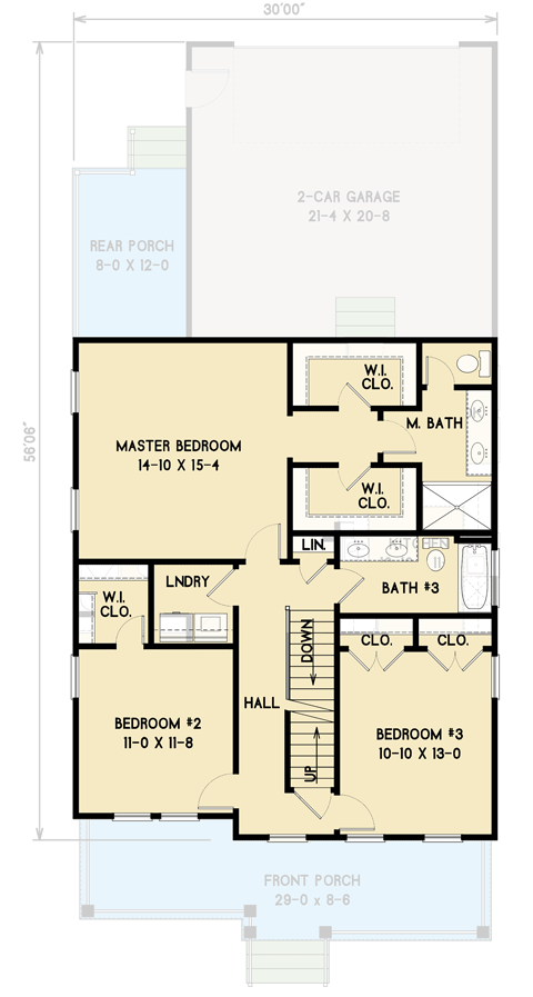 Plan 31548GF: 4-Bed Two-Story Traditional House Plan with Second-Level Master - Floor Plan - 2nd Floor - Cottage, Country, Southern, Traditional