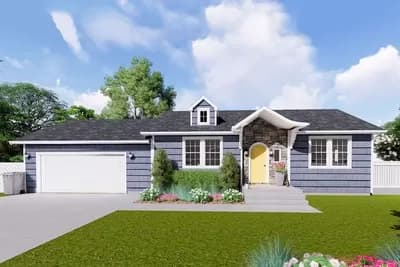 3-Bed Ranch House Plan with Lower-Level Unit 