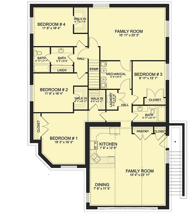 Plan 61313UT: Multi-Generational House Plan with 2 Beds on Main and 4 Beds Below - Floor Plan - Lower Level - Craftsman, Northwest