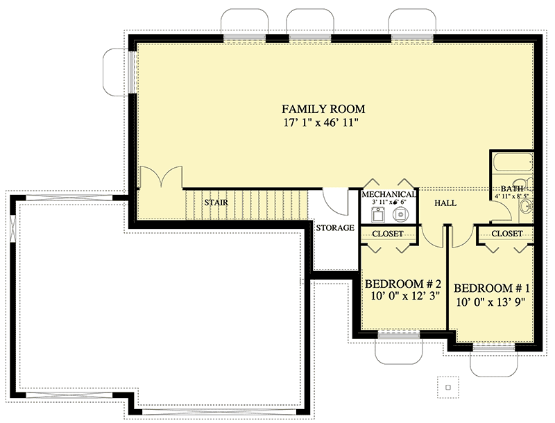 Plan 61312UT: 3-Bed Ranch Home Plan with Lower Level Expansion - 1493 Sq Ft - Floor Plan - Lower Level - Northwest, Ranch, Transitional