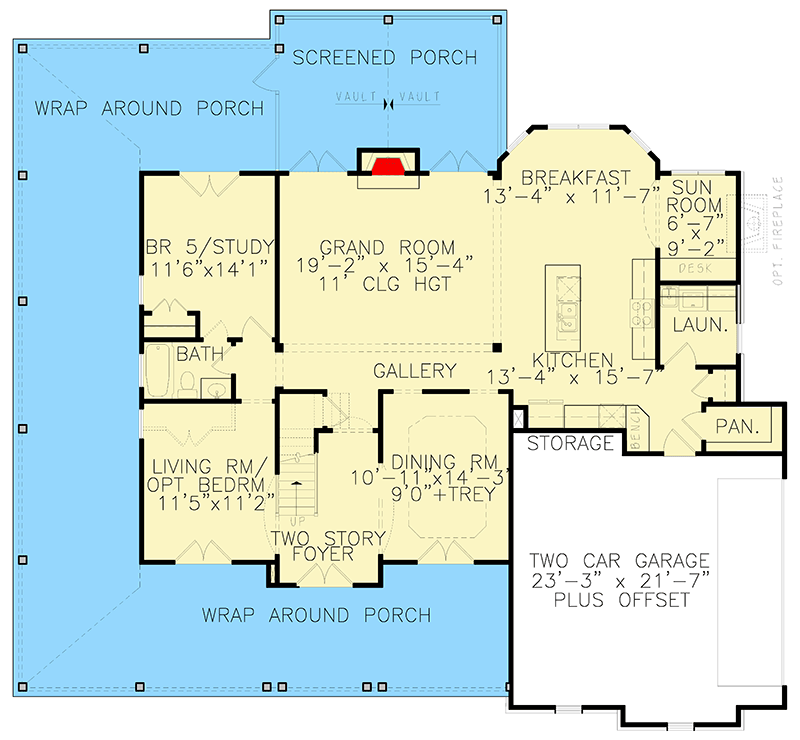 Plan 25659GE: Modern Farmhouse Plan with Wraparound Porch and Optional 2-Story Grand Room - 3261 Sq Ft - Floor Plan - Main Level - Country, Farmhouse, Modern Farmhouse, New American