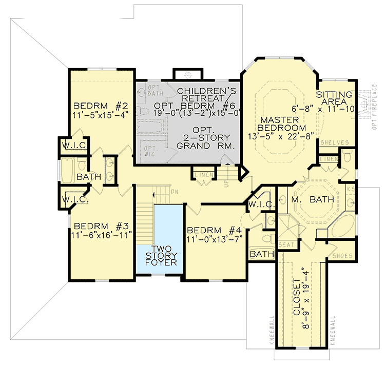 Plan 25660GE: New American House Plan with Wraparound Porch and Optional 2-Story Grand Room - 3314 Sq Ft - Floor Plan - Second Level - Country, Farmhouse, Modern Farmhouse, New American