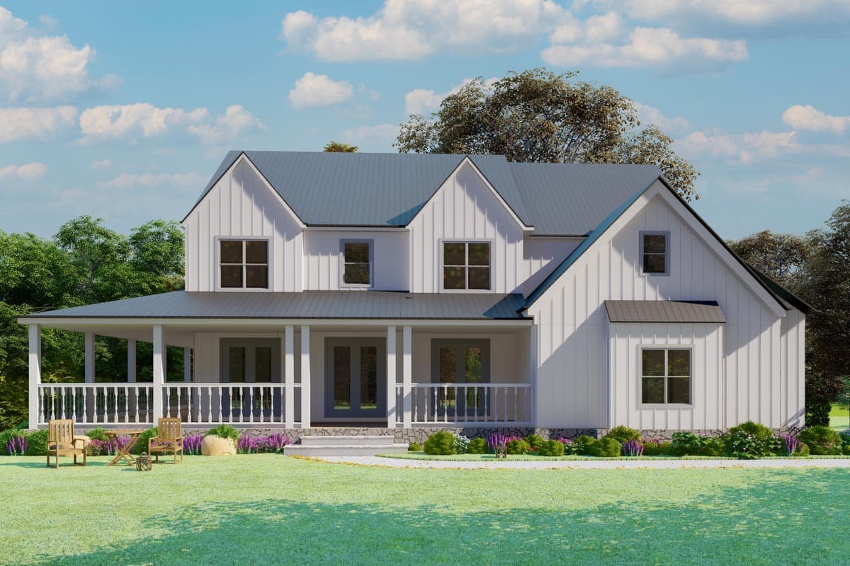 Plan 25660GE: New American House Plan with Wraparound Porch and Optional 2-Story Grand Room - 3314 Sq Ft - Image #4 - Country, Farmhouse, Modern Farmhouse, New American