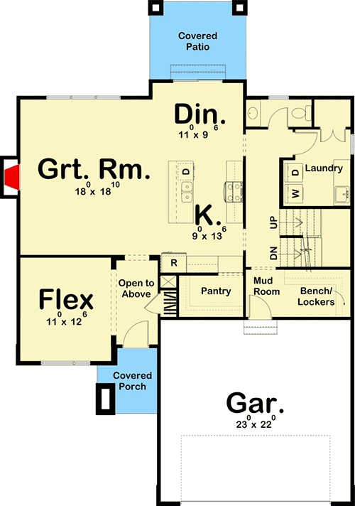 Plan 62747DJ: 4-Bed Modern-Prairie-Style House Plan - Floor Plan - Main Level - Modern, Northwest, Prairie