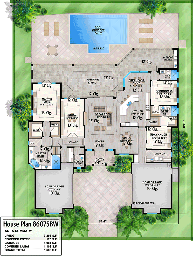 Plan 86075BW: Stunning 3-Bed Contemporary One-Story House Plan with Outdoor Kitchen - Floor Plan - Main Level - Coastal, Contemporary, Florida-Style, Vacation