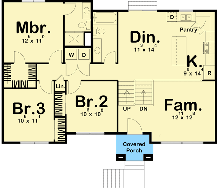 Plan 62748DJ: 3-Bed Modern Prairie-Style Split-Level Home Plan - 1507 Sq Ft - Floor Plan - Main Level - Northwest, Prairie